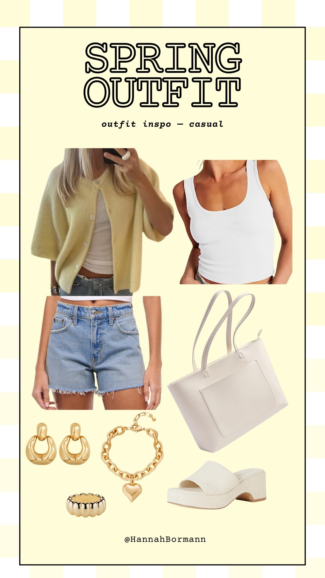 casual spring outfit // butter yellow // necklace // bracelet // purse // white bag // tank top // amazon finds // abercrombie // women’s outfit// 

#LTKFindsUnder100 #LTKStyleTip #LTKFindsUnder50