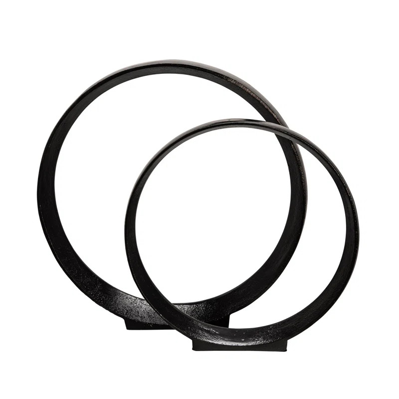 Set of 2 Metal Ring Sculptures - Modern Abstract Black Aluminum 12" and 14" Circular Sculpture | Wayfair North America