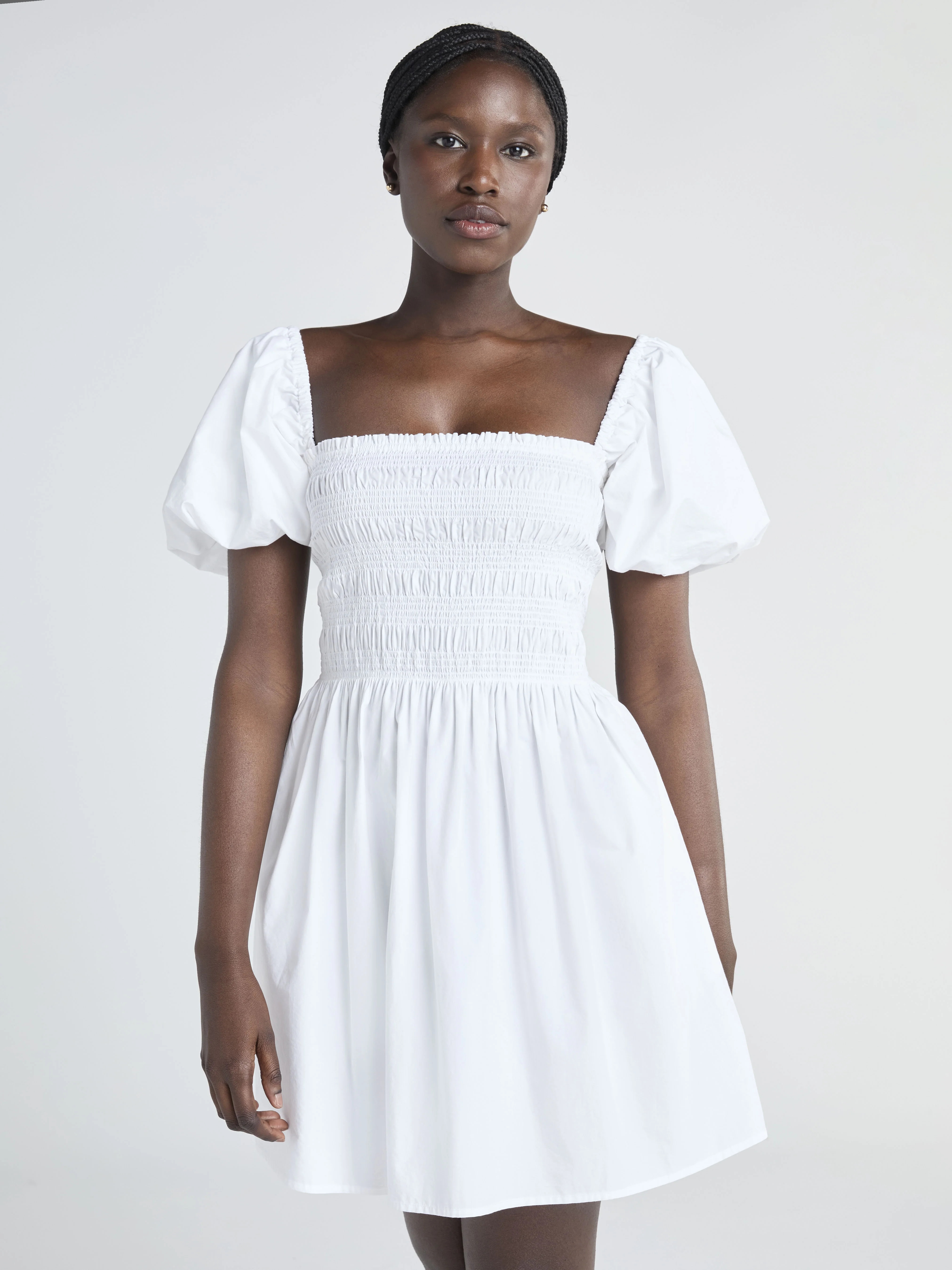 Scoop Women’s and Women's Plus Cotton Smocked Mini Dress with Puff Sleeves, Sizes XS-4X | Walmart (US)