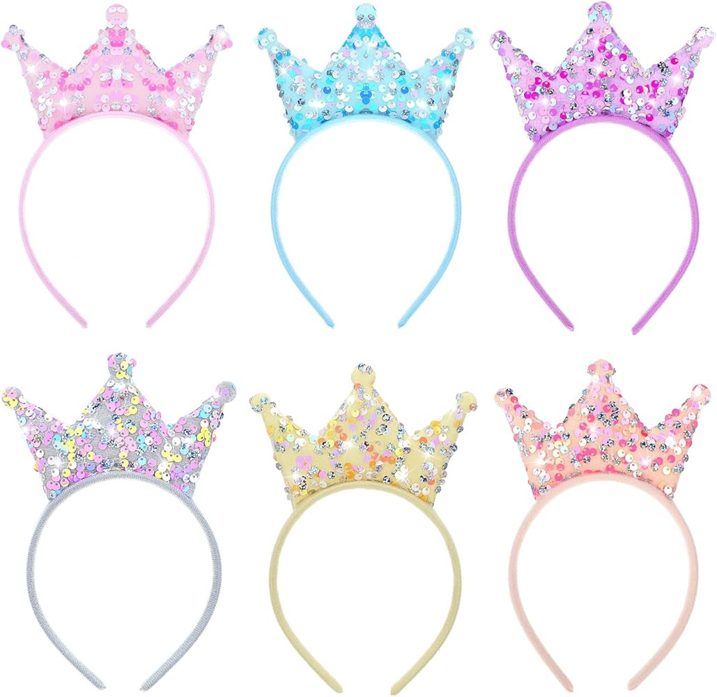 6 Pcs Princess Crown Headband Glitter Princess Birthday Crown Princess Tiara Princess Crowns for ... | Amazon (US)