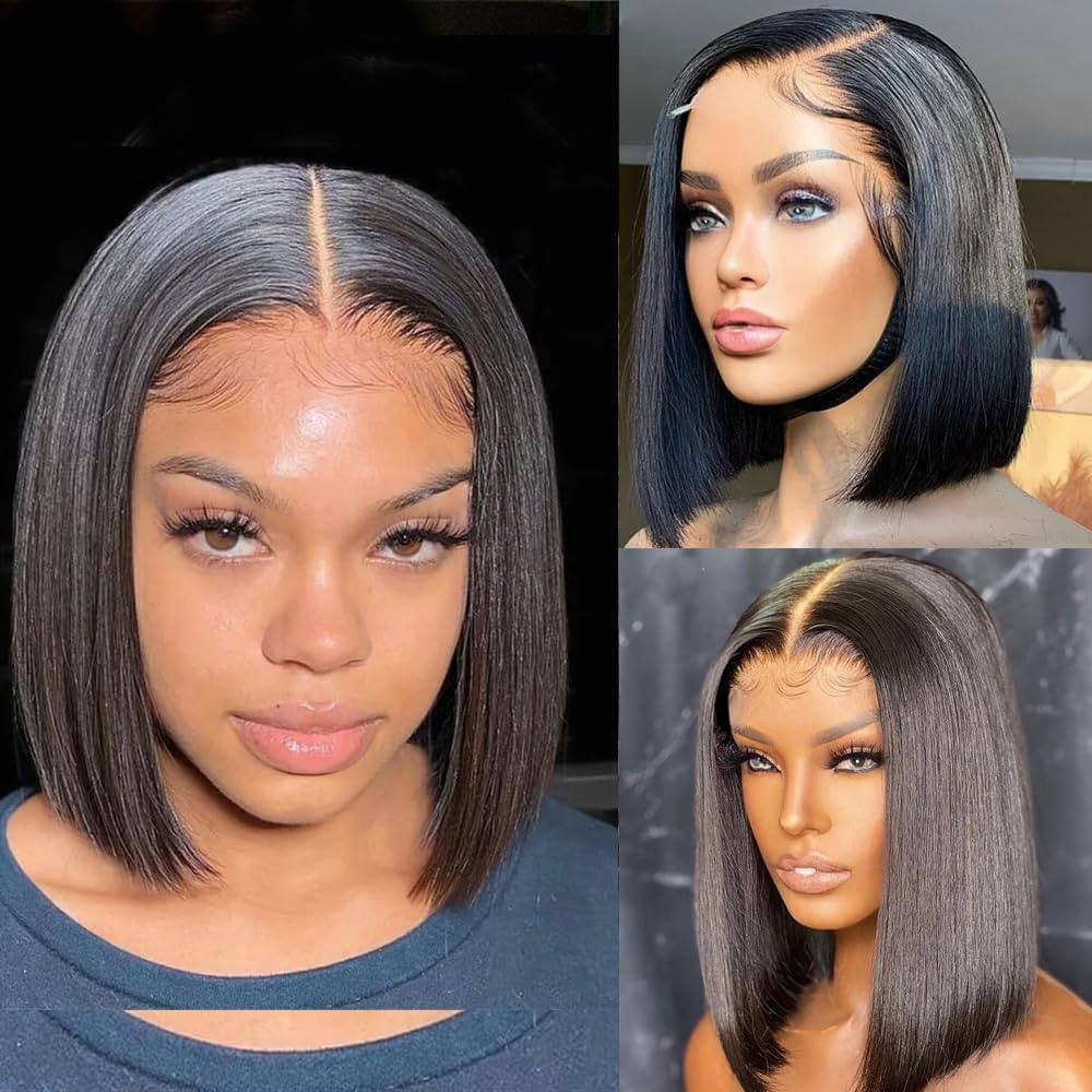Karlami Bob Wig Human Hair Frontal Lace Wig Glueless Wigs Human Hair Pre Plucked Transparent Bob ... | Amazon (US)
