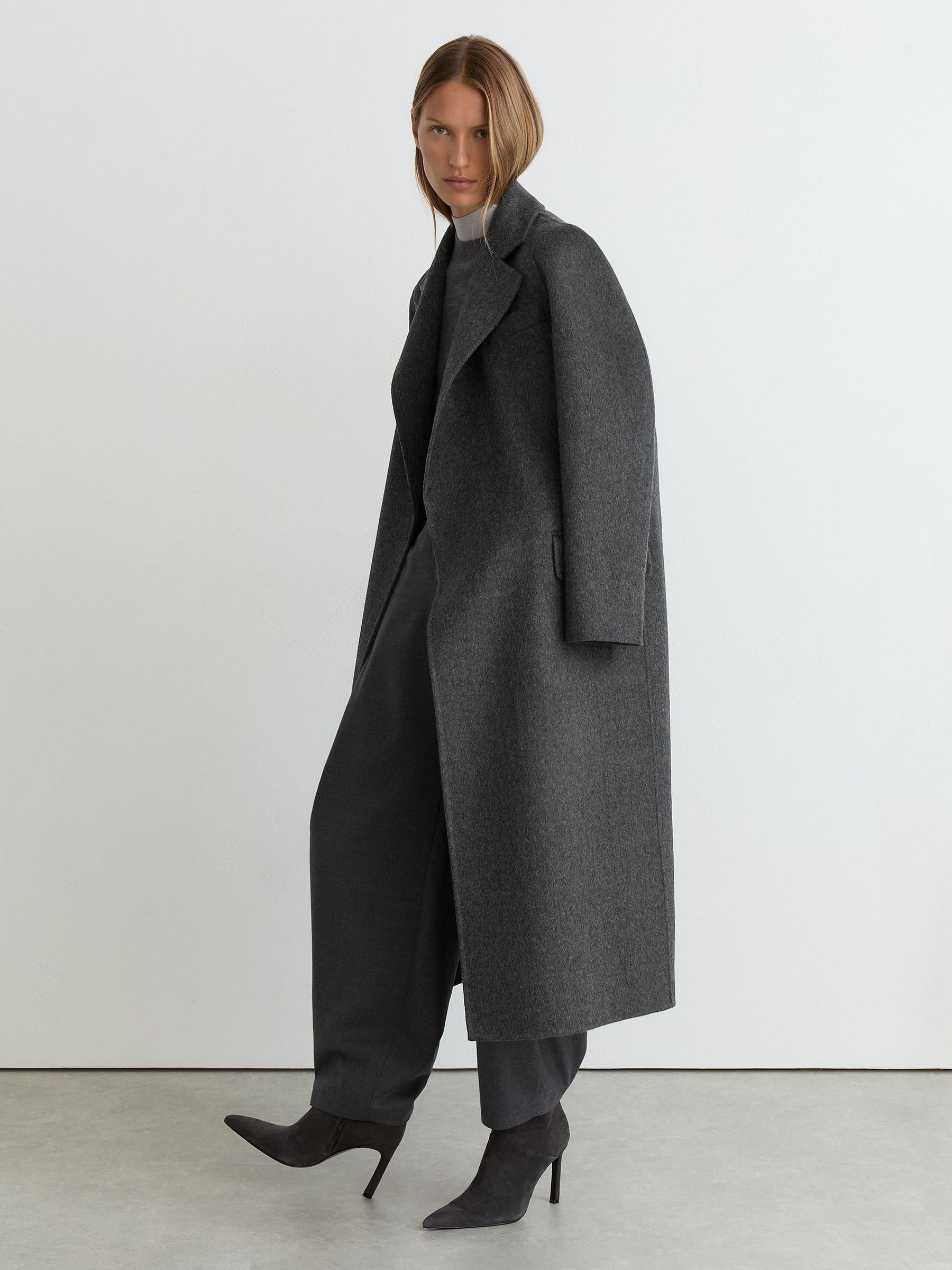 Reiss Petite Wool-Blend Double-Breasted Blind-Seam Coat in Charcoal Grey - REISS | Reiss UK