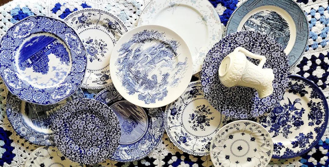 Vintage Blue and White Mismatched Dinner Plate Salad Dessert Wedding Party Shower Decor Tea Party... | Etsy (US)