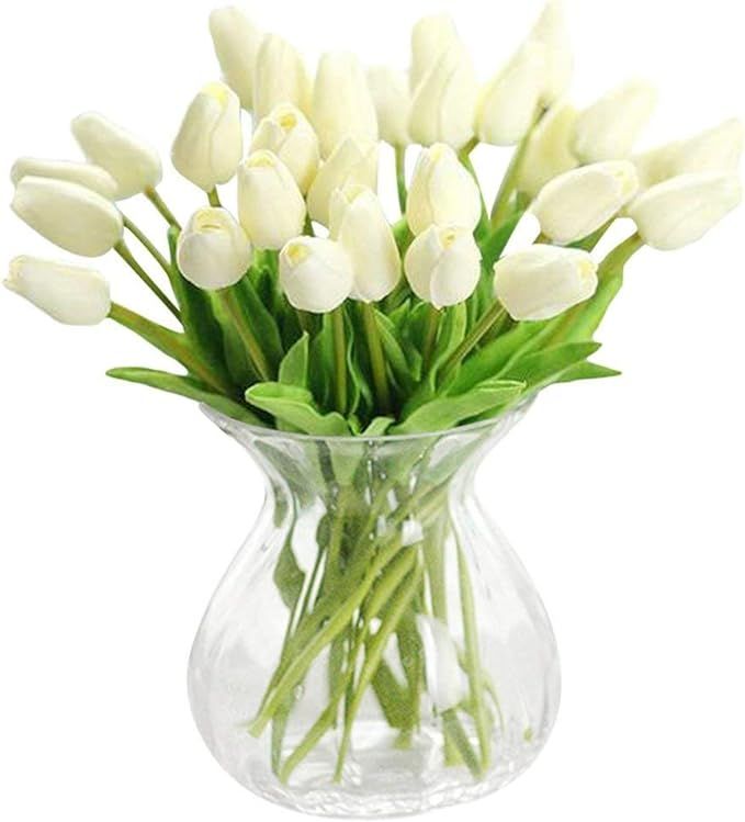 30 Pcs WAQIA Artificial Tulip Flowers Real Touch Tulips Fake PU Tulip Flower Bouquet for Home Wed... | Amazon (US)