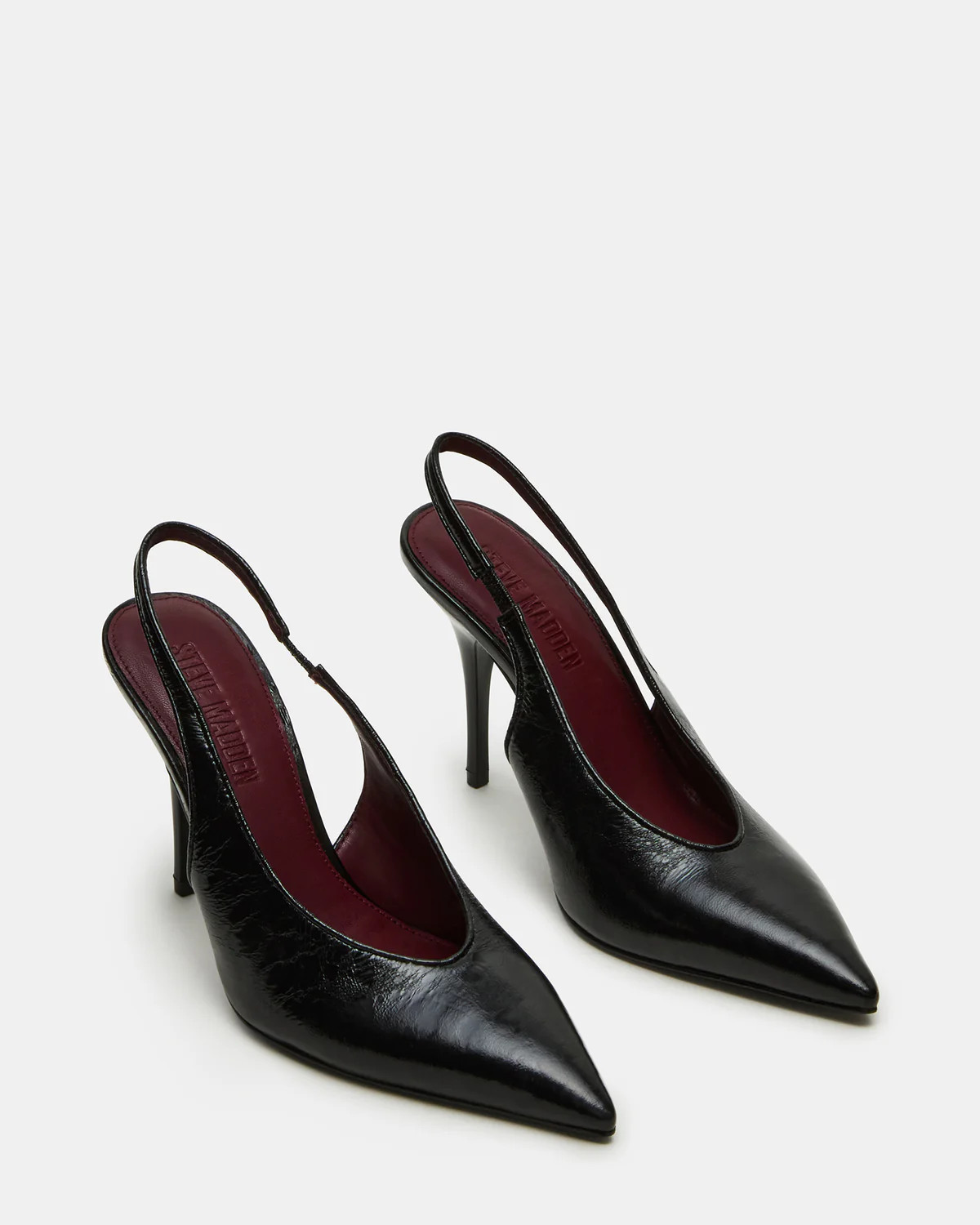 ANDROMEDA Black Leather Slingback Pointed-Toe Stiletto Pump Women's Heel | Steve Madden (US)