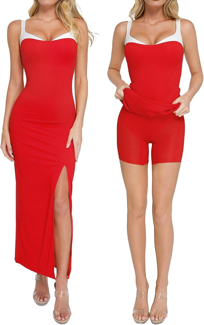 Popilush Shapewear Dress Built-in Bra Formal Maxi Bodycon Contrast Trim Dress Fitted Cocktail Par... | Amazon (US)