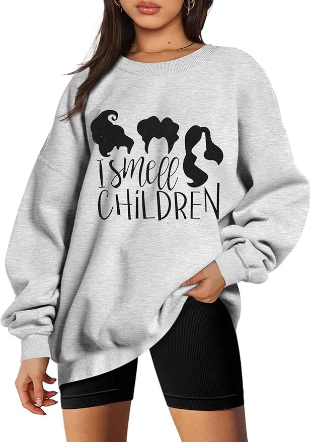 iliheyov Halloween Oversize Sweatshirt Women I Smell Children Sanderson Sisters Long Sleeve Crewn... | Amazon (US)