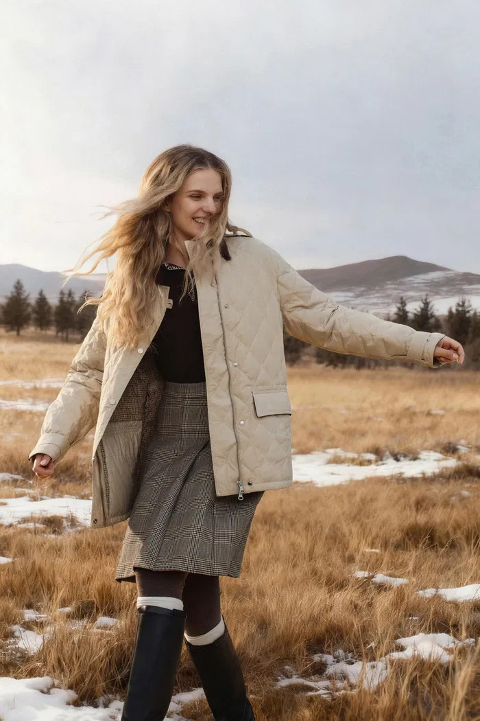 Isla Contrast Collar Quilted Down Jacket in Water-Resistant Cotton | Fabrique