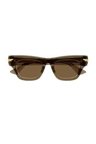Bottega Veneta Original Rectangular Sunglasses in Shiny Transparent Brown from Revolve.com | Revolve Clothing (Global)