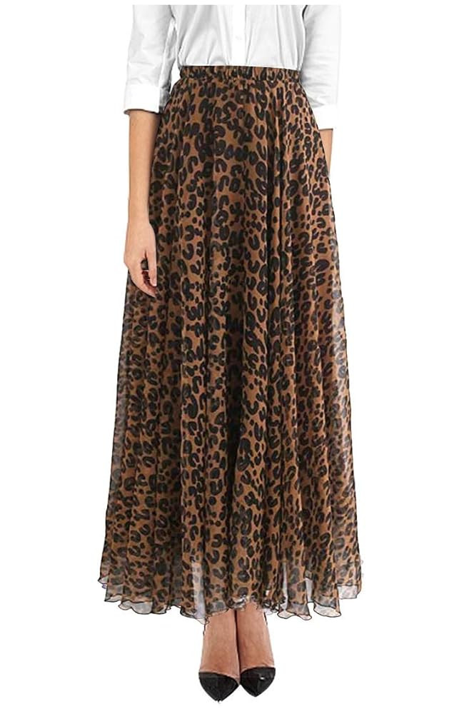 ZAKIA Women's Elastic Leopard Snake Print Maxi Long Skirt High Waisted Casual Pleated Short Dress | Amazon (US)