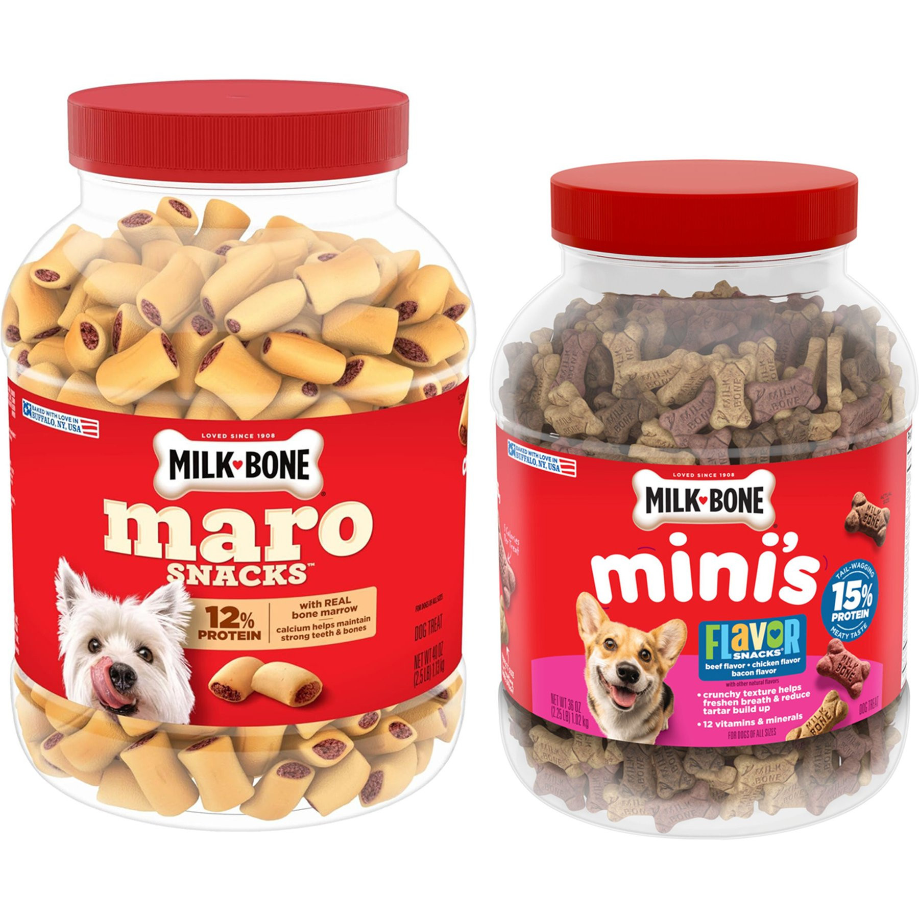 Milk-Bone Mini's Flavor Snacks Beef, Chicken & Bacon + MaroSnacksReal Bone Marrow Dog Treats | Chewy