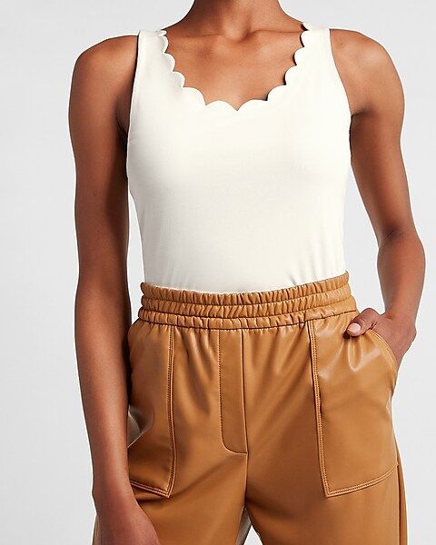 Body Contour Double Layer Scalloped Scoop Neck Tank | Express
