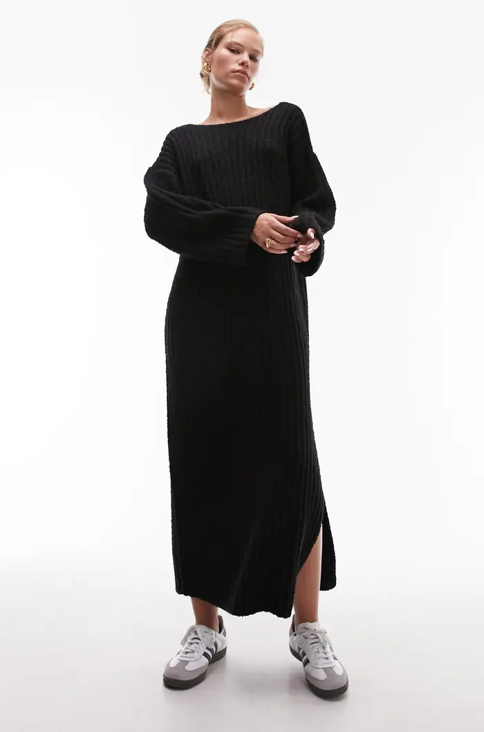Long Sleeve Rib Bouclé Sweater Dress | Nordstrom