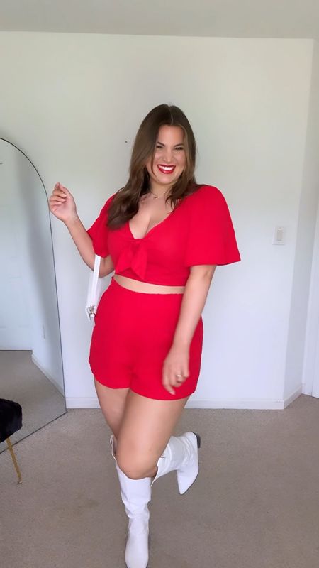 My Fourth of July outfit this year featuring the comfiest set from Target! I wanted to add a little spice so I paired it with cowboy boots but it would also look cute with sandals/heels. 

Top - size L
Shorts - size XL
Boots - size 10 *wide calf 
Bra - size 38D 
Lipstick - shade Dashing *from Holiday collection (also linked another fav red lipstick of mine)

#LTKSeasonal #LTKstyletip #LTKcurves