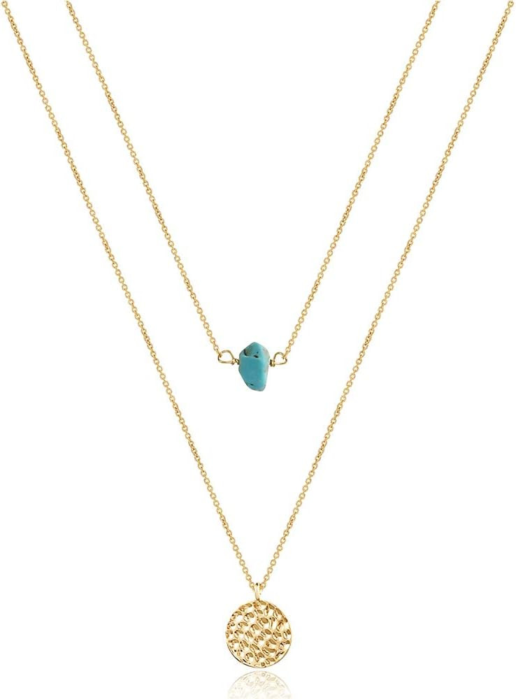 Turandoss Dainty Layered Choker Necklace, Handmade Y Pendant Necklace Multilayer Bar Disc Necklac... | Amazon (US)