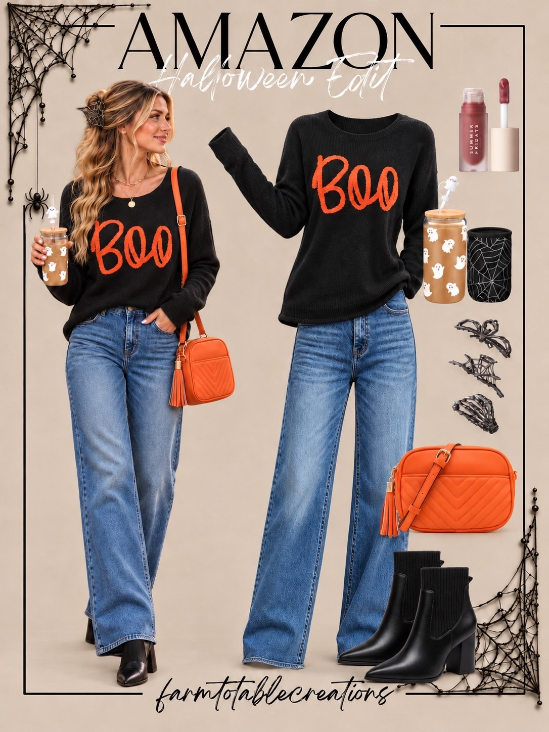 Amazon Halloween Coffee Run Outfit 👻🧡

This Amazon Halloween outfit is such a cute way to do spooky season while still keeping things casual and wearable. The black “BOO” sweater adds the perfect festive touch, while the relaxed wide-leg jeans keep the look comfortable and easy for an everyday fall outing.

The orange crossbody bag, ghost tumbler, black ankle boots, and spiderweb hair clip pull the whole look together without feeling costume-y. Perfect for a coffee run, pumpkin patch, school pickup, errands, or a casual October day out.

Follow @farmtotablecreations on Instagram for more cozy home finds and trending decor.

#LTKStyle #LTKFashion #AmazonFashion #AmazonFinds #AmazonStyle #HalloweenOutfit #SpookySeason #HalloweenFashion #BooSweater #FallOutfit #OctoberStyle #CoffeeRunOutfit #CasualHalloween #WideLegJeans #FallStyle

#LTKOver40 #LTKSeasonal #LTKmomlife