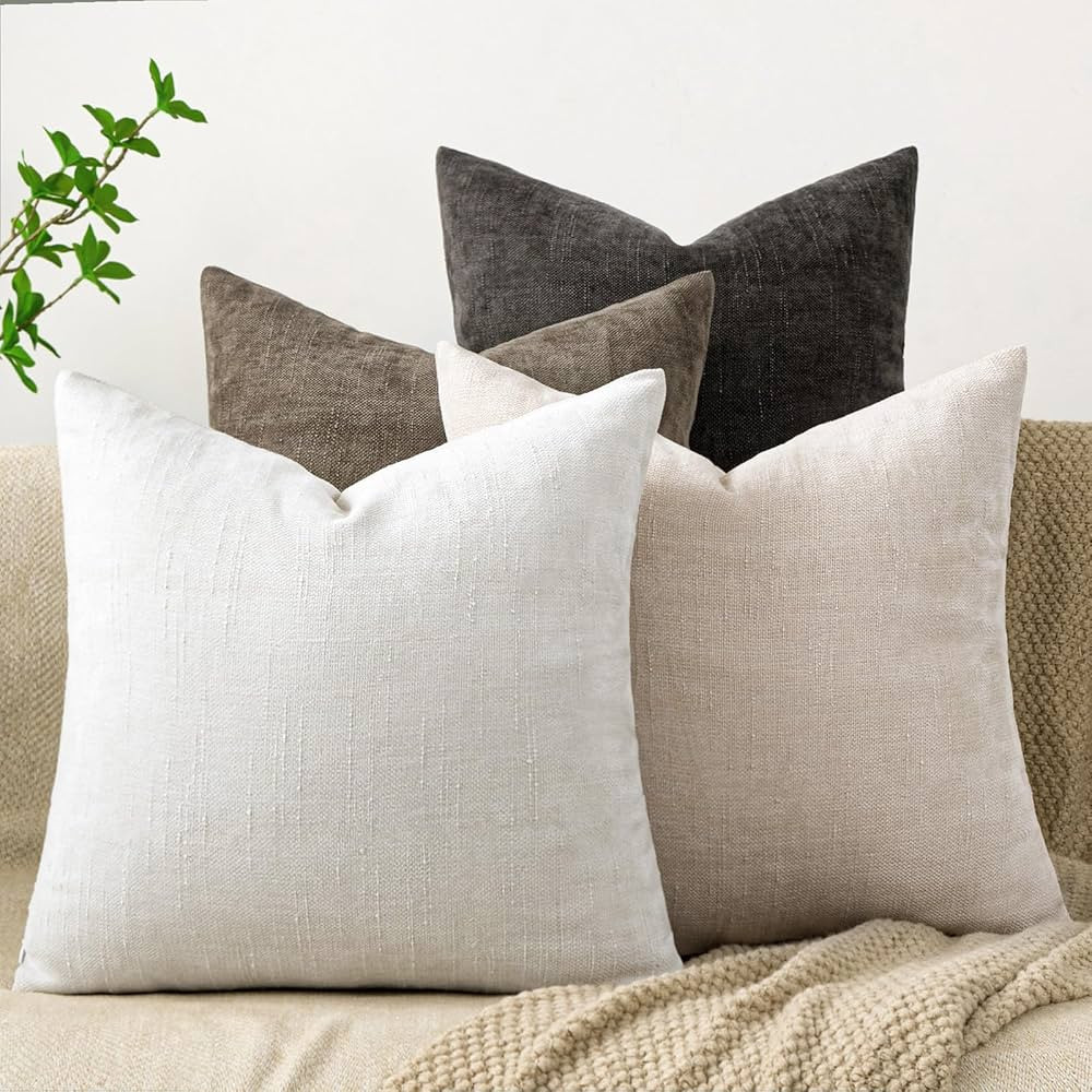 Set of 4 Soft Textured Decorative Throw Pillow Covers 20x20 Inch Cozy Farmhouse Cushion Cover Squ... | Amazon (US)