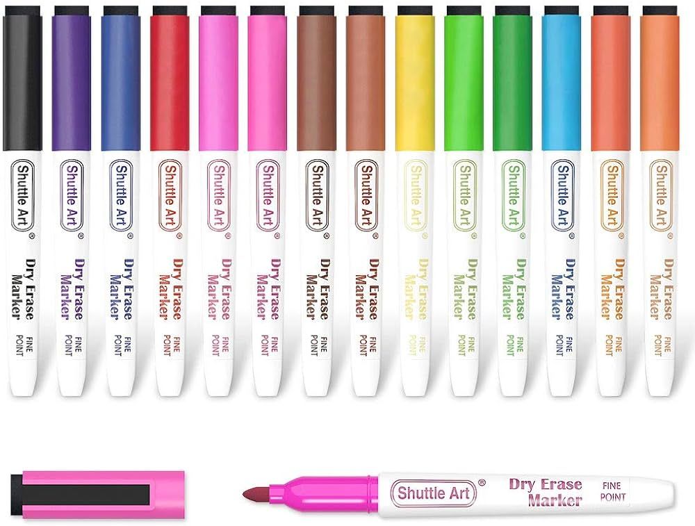 Shuttle Art Dry Erase Markers, 15 Colors Magnetic Whiteboard Markers with Erase,Fine Point Perfec... | Amazon (US)