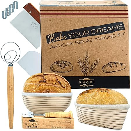 Proofing Set, by Kook, Sourdough Bread, 2 Rattan Banneton Baskets, 2 Basket Covers, Metal Scraper... | Amazon (US)