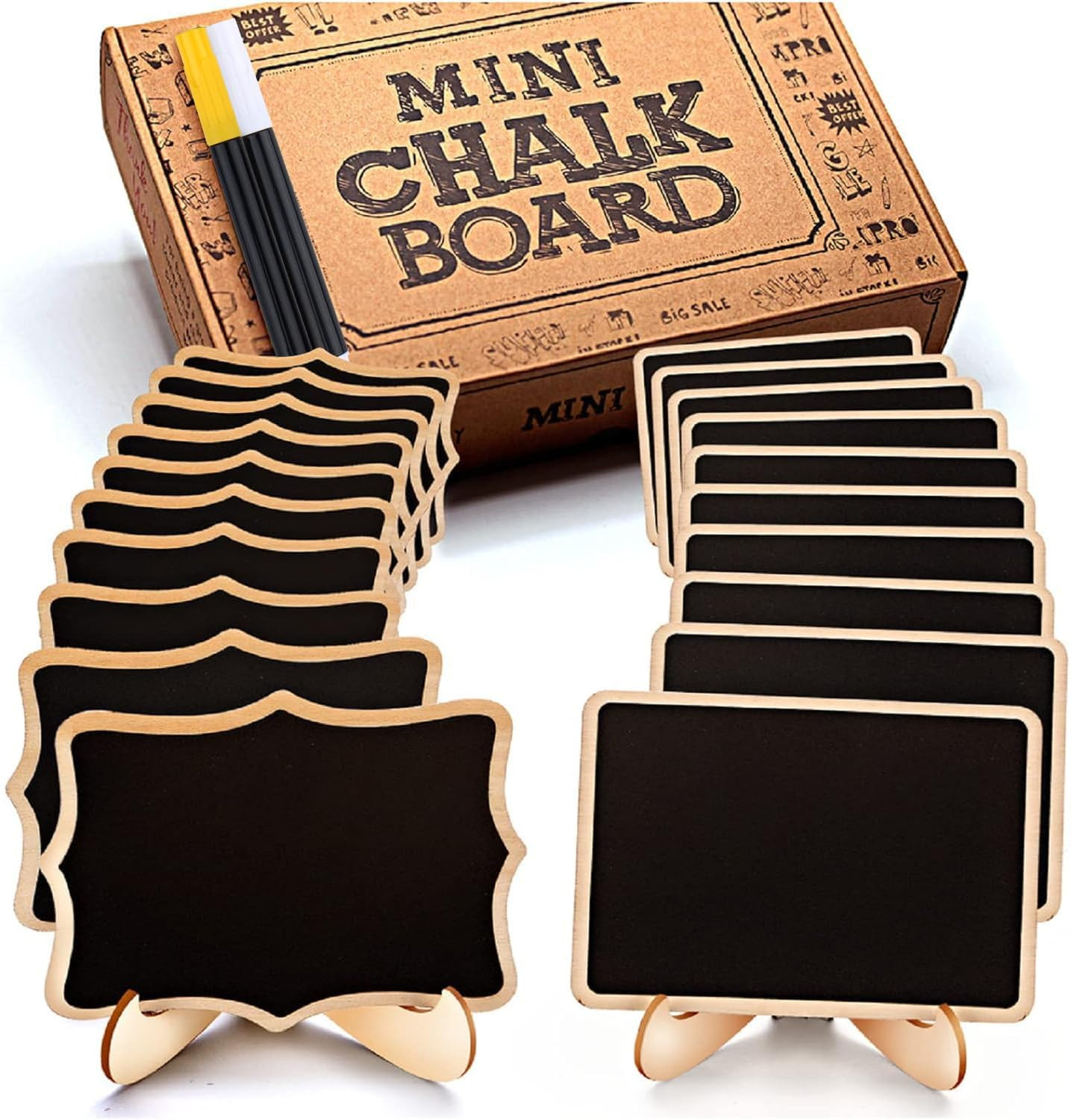 Mini Chalkboard Signs, 20 Pack Framed Small Chalkboard Labels with Easel Stand, Wooden Blackboard for Table Numbers, Food Signs, Wedding Signs, Message Board, Place Cards and Event Decorations | Amazon (US)
