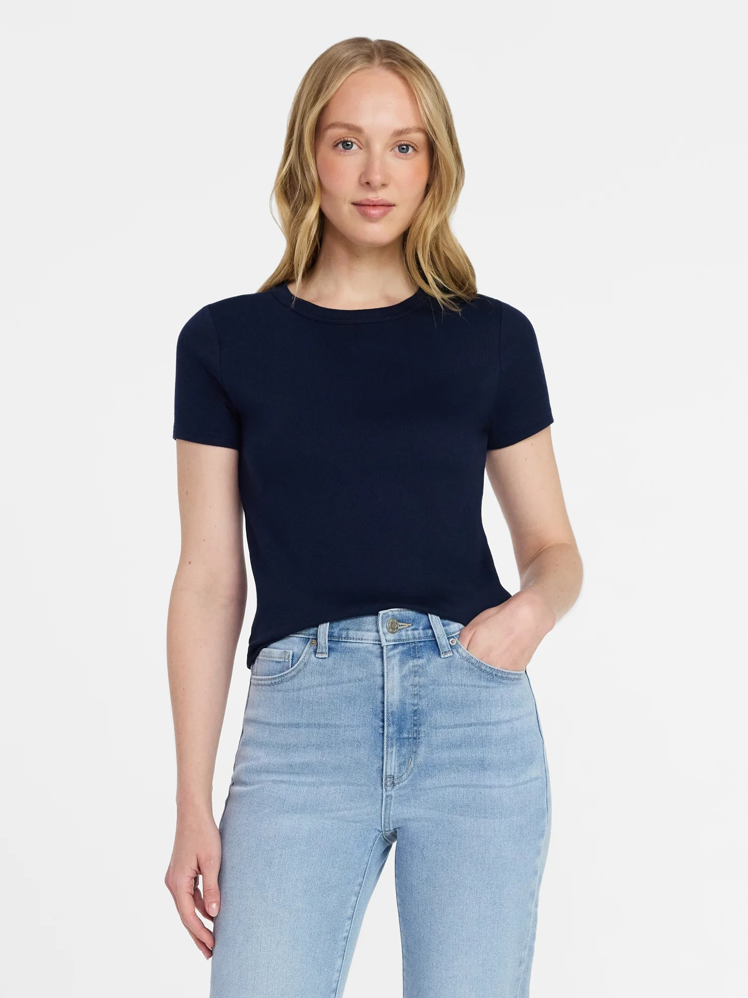 Time and Tru Women's Ribbed Tee with Short Sleeves, Sizes XS-XXXL | Walmart (US)