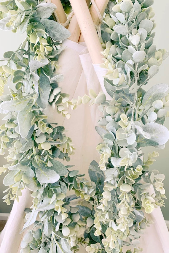Frosted Eucalyptus & Lambs Ear Garland | Wedding Table Garland, Nursery Decor | Tent Framing | Fa... | Etsy (US)