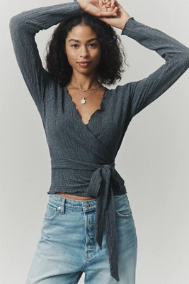 Pilcro Textured Wrap Knit Top | Anthropologie (US)