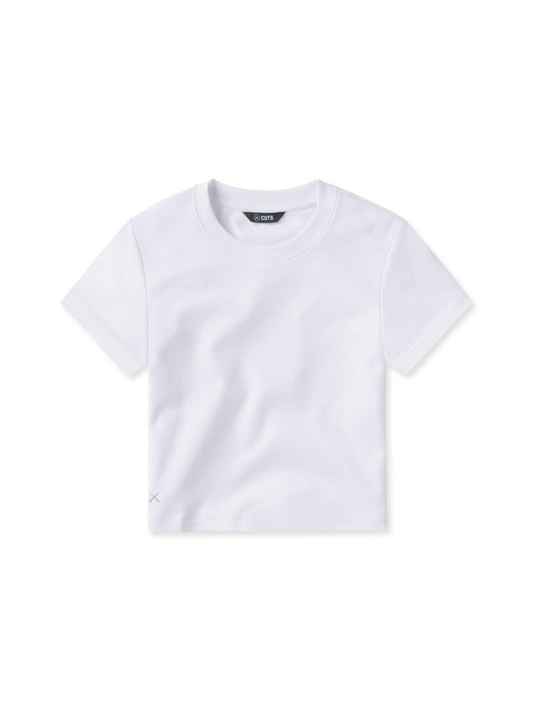Women’s Fitted White Crop Tee - Cotton | Cuts Clothing