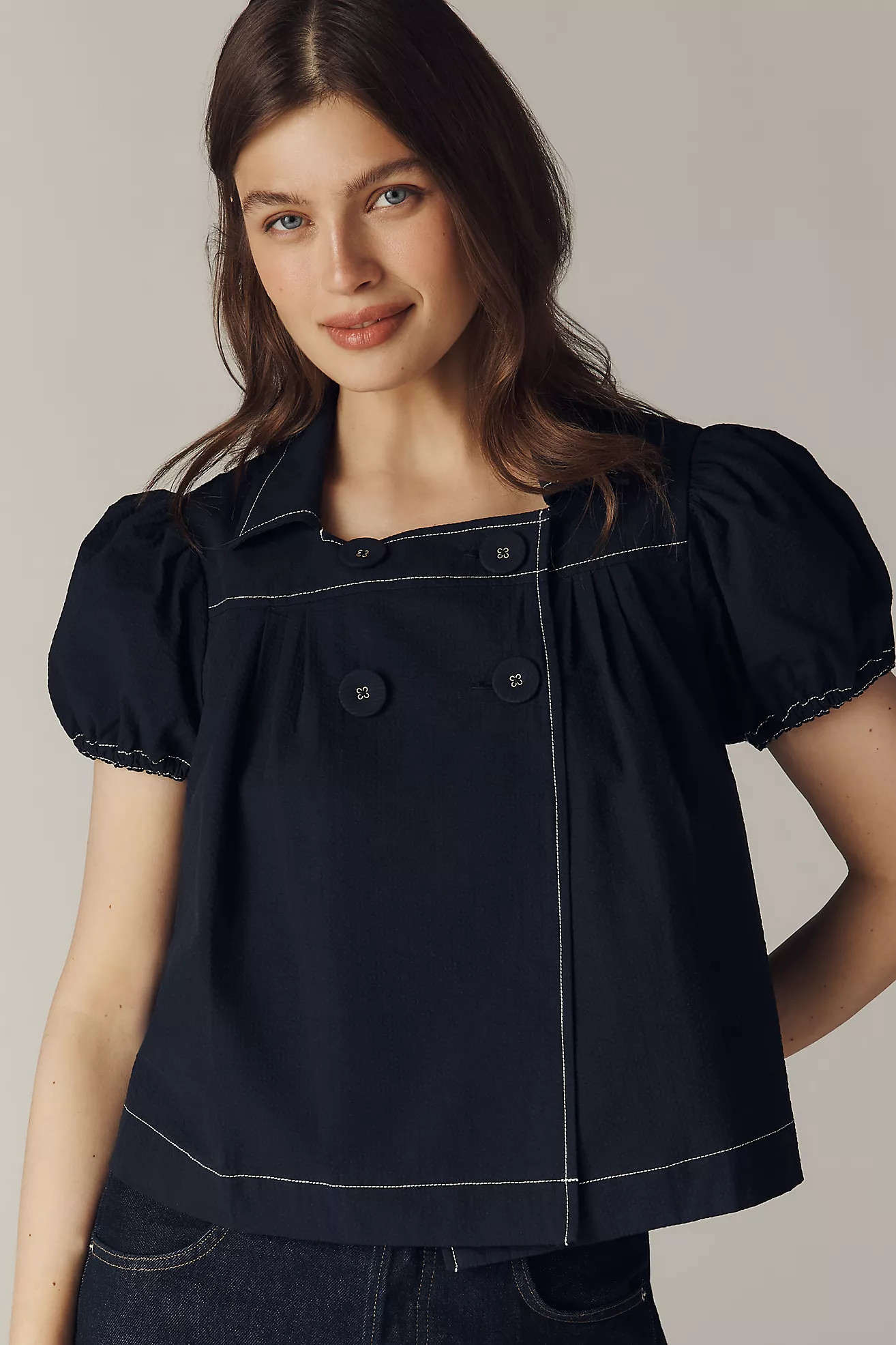 Maeve Puff Sleeve Double-Breasted Top | Anthropologie (US)