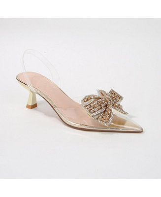 Ninetta Clear Slingback Heels with Crystal Bow | Macy's
