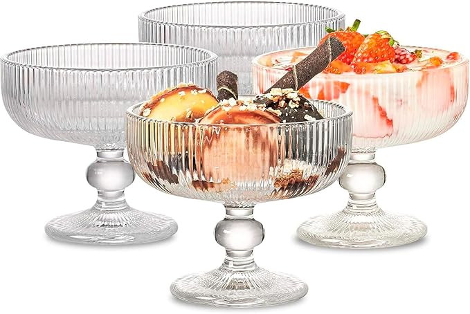 Conjunto de 6 Taças em Vidro - Jogo Canelado para Sobremesa e Sorvete, 320ml | Amazon (BR)