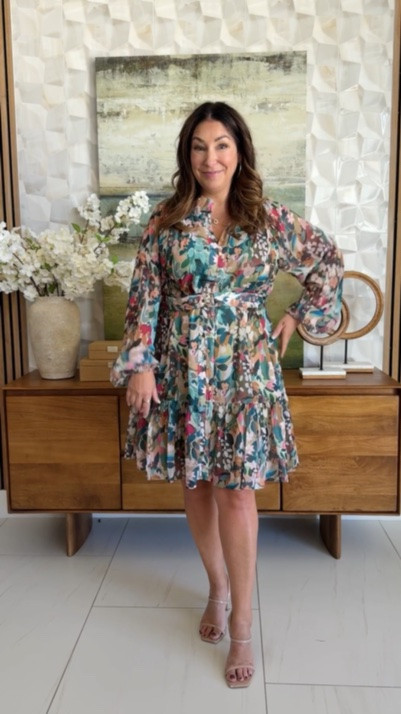 The prettiest floral dress 🌸 Multicolor abstract floral print mini dress with sheer balloon sleeves and a belted waist, styled with a taupe woven bag and nude strappy heels. A colorful wedding guest and date-night dress that transitions summer to fall.

Sizing: true to size, large

#LTKSeasonal #LTKOver40 #LTKWorkwear