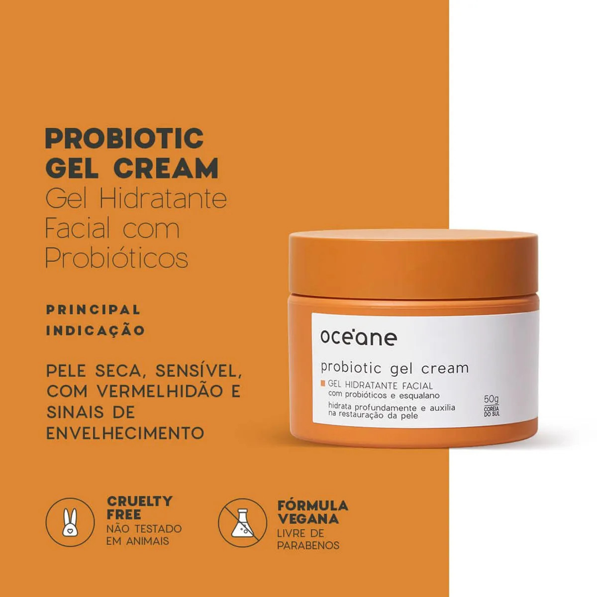 Gel Facial Com Probióticos E Esqualano 50g - Maquiagens e cosméticos Océane: Pincéis, paletas... | Oceane (BR)