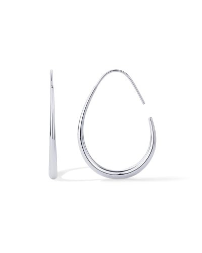 PAVOI Rhodium Plated 925 Sterling Silver Post Lightweight Teardrop Hoop Earrings for Women | Large Oval Pull-Through Statement Earrings | Amazon (US)