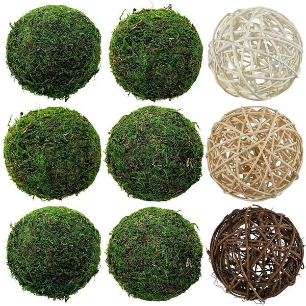 Natural Green Moss Decorative Ball And Assorted Rattan Wicker Balls, Hanging Balls With Handmade,... | Wayfair North America