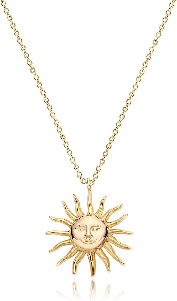 MEVECCO Women Gold Necklace Coin Disc Celestial Patterned Engraved Pendant 18K Gold Plated Simple... | Amazon (US)