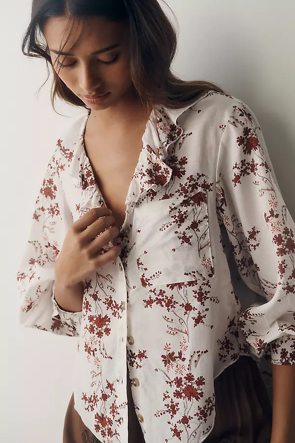 Remy Shrunken Ruffle Collar Buttondown Shirt | Anthropologie (US)