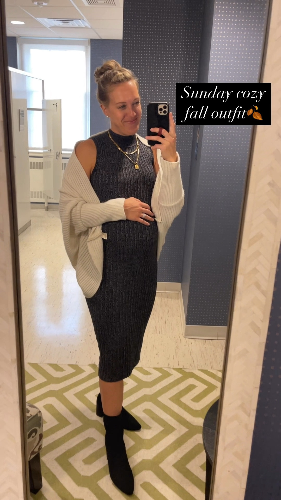 This cozy, cute fall outfit is perfect! It’s all non-maternity, but maternity flexible for sure! This sweater dress is so stretchy, something I’ve had for a couple years so linking similar along with the sweater shawl. Exact boots and jewelry linked!

#LTKFindsUnder50 #LTKBump #LTKVideo