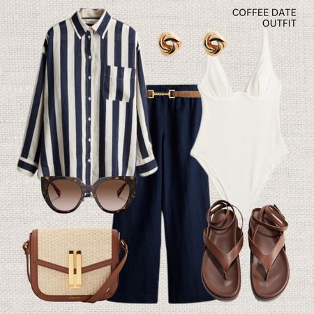 Coffee date outfit ☕️

‼️Don’t forget to tap 🖤 to add this post to your favorites folder below and come back later to shop

Make sure to check out the size reviews/guides to pick the right size

Coffee Date, Spring Style, Spring Summer Outfit Inspiration, Smart Casual, City Style, Striped Shirt Blue Tailored Trousers, Brown Sandals, Raffia bag, White Bodysuit 

#LTKeurope #LTKSeasonal #LTKstyletip