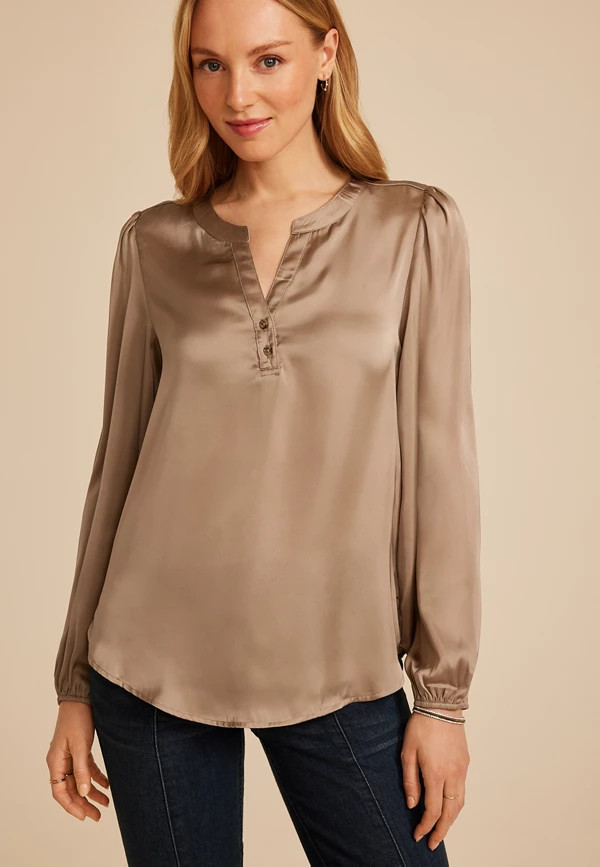 Satin Split Neck Blouse | Maurices