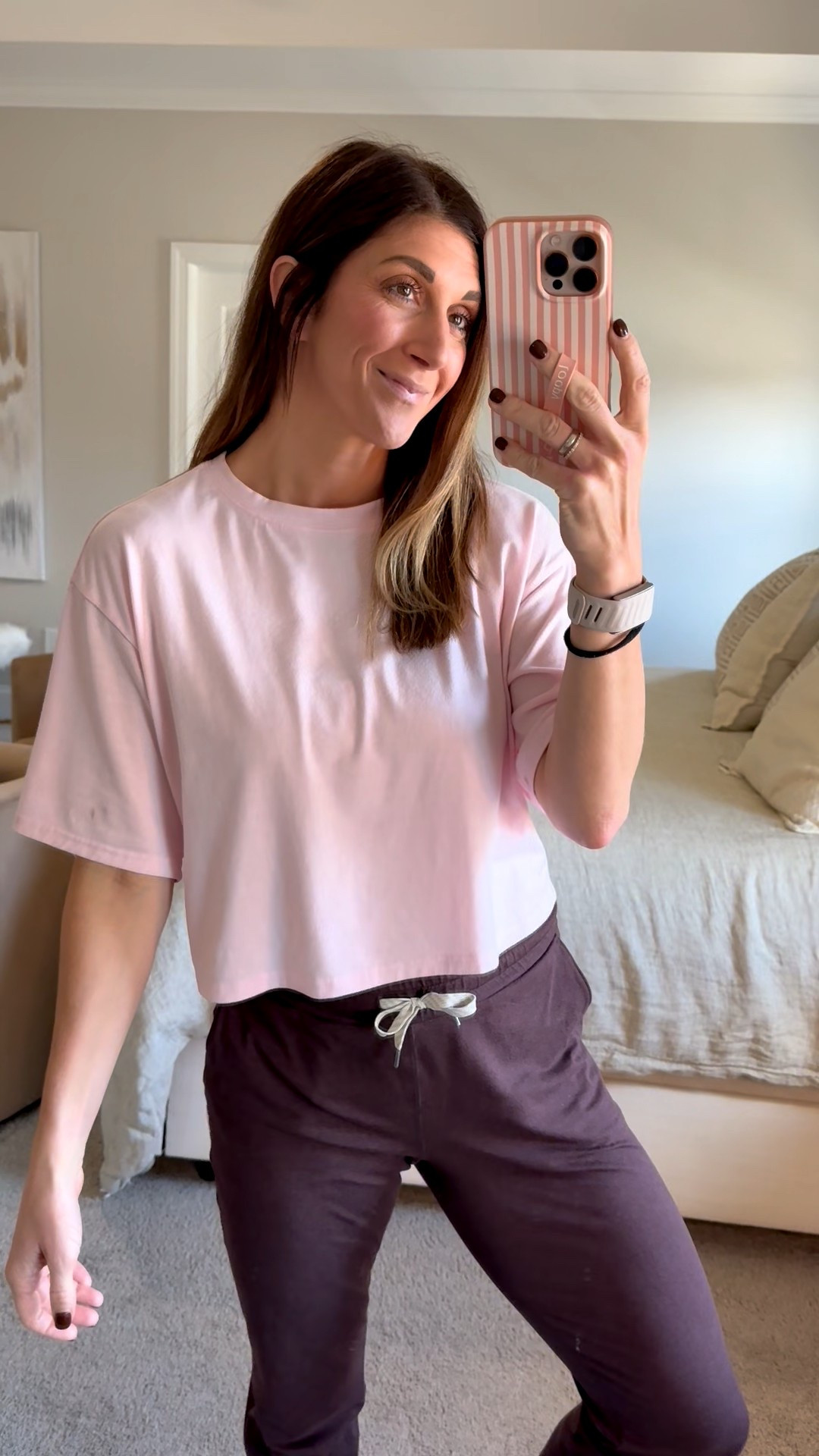 Tee: on sale from Amazon. Size M. If between go up. Cropped fit. True t-shirt material with little stretch. On sale. Comes in other colors 

Joggers are Vuori Performance joggers. TTS-wearing a small. If between go down. Comes in other colors. 

Loopy case is 10% off with code: watsonansley10

Nikes are old but linked similar

Click here to shop

Tee | Amazon | cropped tee | crop | t-shirt | pants | bottoms | joggers | drawstring | Vuori | tennis shoes | Nikes | air | max | whoop | daily | mom | active | fit 



#LTKSaleAlert