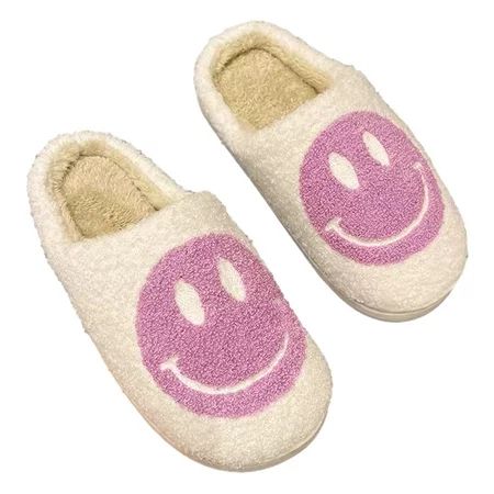 PacificPlex Womens Smiley Fuzzy Preppy Smile Slippers Retro Cozy Comfy Plush Warm Slip-on Happy Face | Walmart (US)
