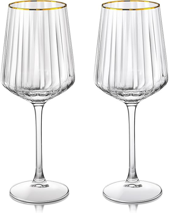 Joeyan Hand-Blown Crystal Wine Glasses for White and Red,Gold Rimmed Striped Drinking Glasses,Ste... | Amazon (US)