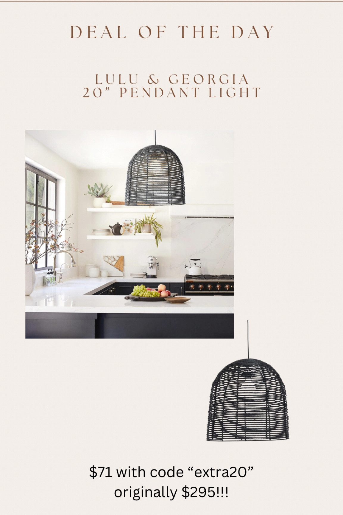 I’ve never seen a Lulu & Georgia sale like this!!! This gorgeous pendant light is over 75% off right now with code “extra20”

Would be gorgeous over kitchen island, dining table, in entryway, or above nightstands! 

Limited time only sale! 

#LTKfindsunder100 #LTKhome #LTKsalealert