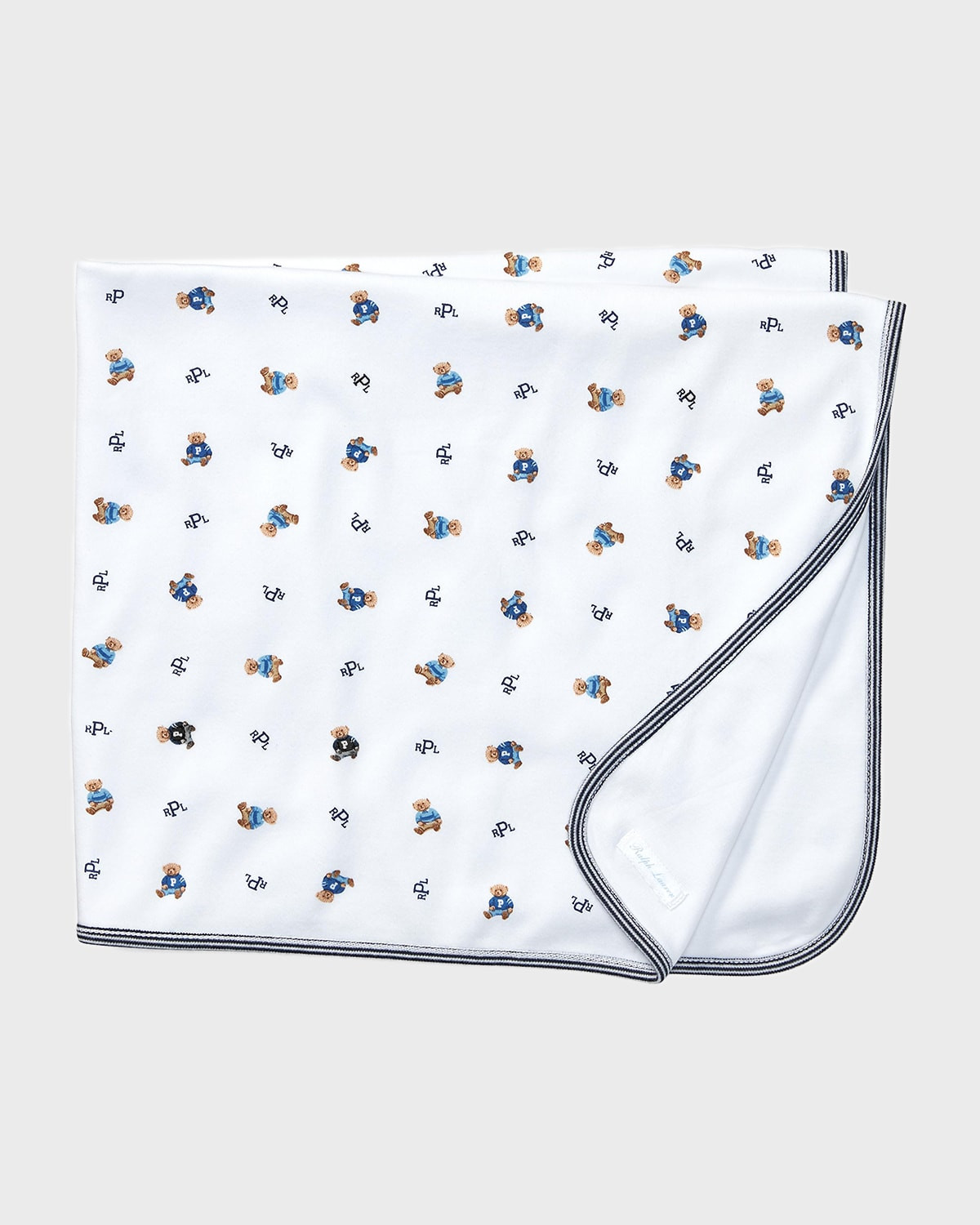 Reversible Bear/Monogram Cotton Baby Blanket | Neiman Marcus