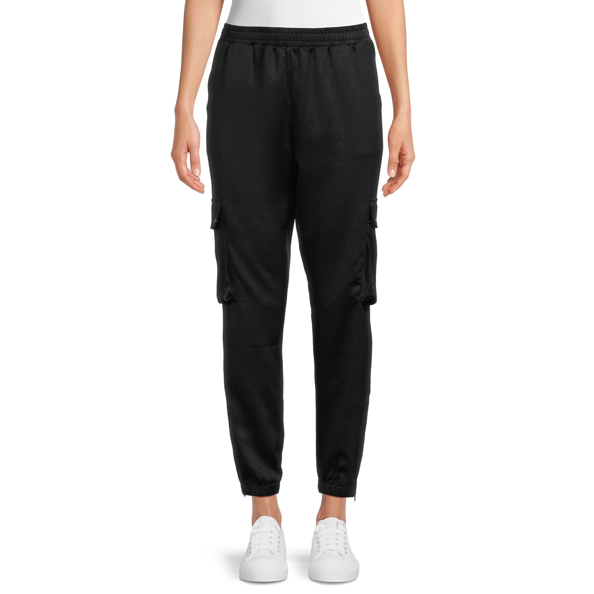 Time and Tru Women's Mid Rise Satin Cargo Jogger Pants, 27" Inseam, Sizes XS-XXL | Walmart (US)