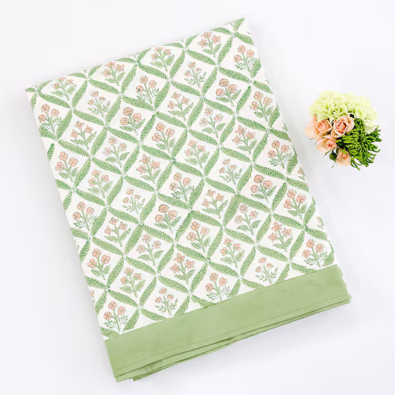 Floral Block Print Tablecloth  the Walled Garden  French | Etsy | Etsy (US)