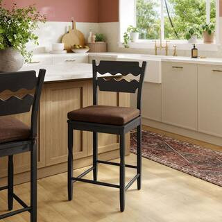 Jax Vintage Inspired Oak Wood Counter Stool With Wavy Razor Back in Black Cocoa | The Home Depot