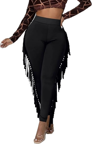LYANER Women's High Waist Fringe Jogger Sweatpants Tassels Side Bodycon Pants | Amazon (US)