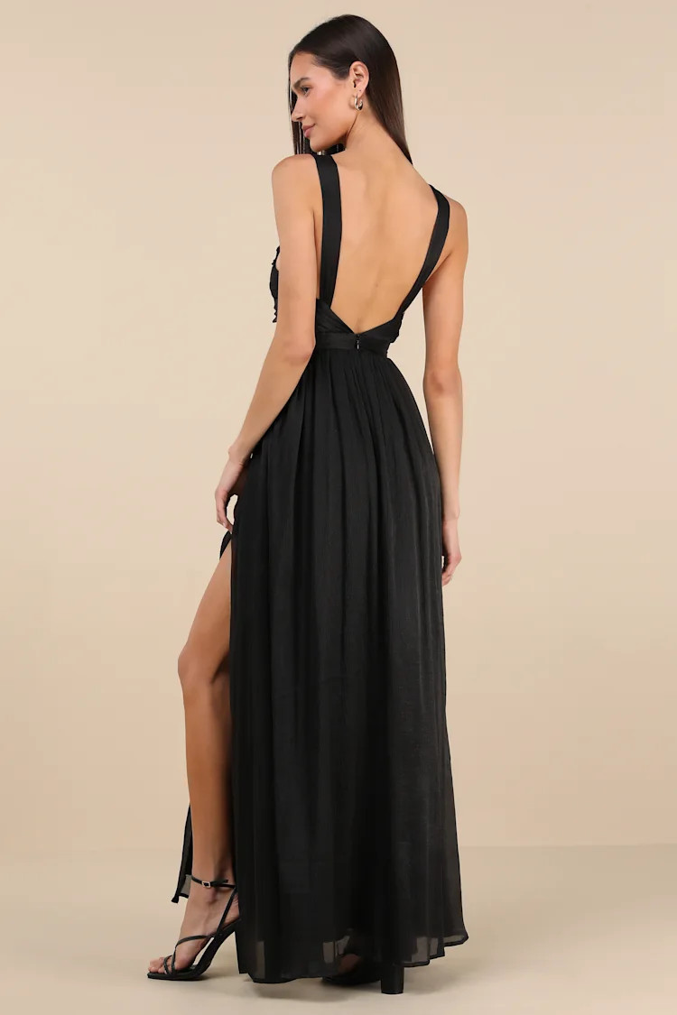 Leyton Black Crinkle Knotted Backless Maxi Dress | Lulus